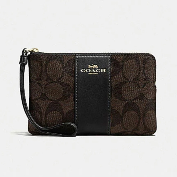 NWT Coach signature canvas leather corner zip clutch B8 - Picture 1 of 5